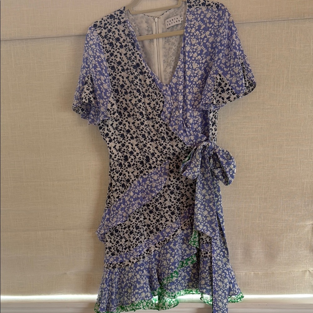Tanya Taylor Asymmetrical Floral Dress in Blue and Black